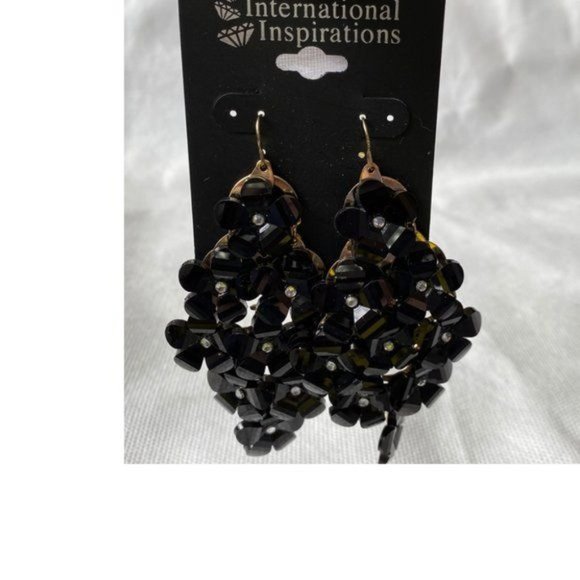 International Inspirations Dazzling Black Cascade Dangling Earrings | NEW - Picture 2 of 7